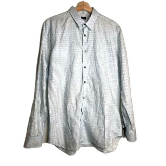 PS Paul Smith Mens Button Front Shirt Blue Gray Geometric Flip Cuff Cotton 15.5 - Picture 1 of 12